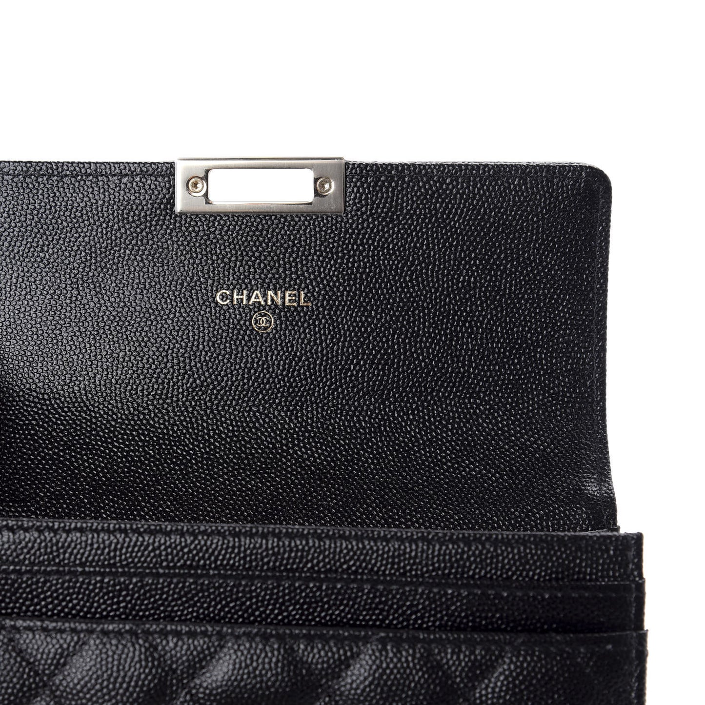Caviar Quilted Large Golden Class Gusset Flap Wallet Black
