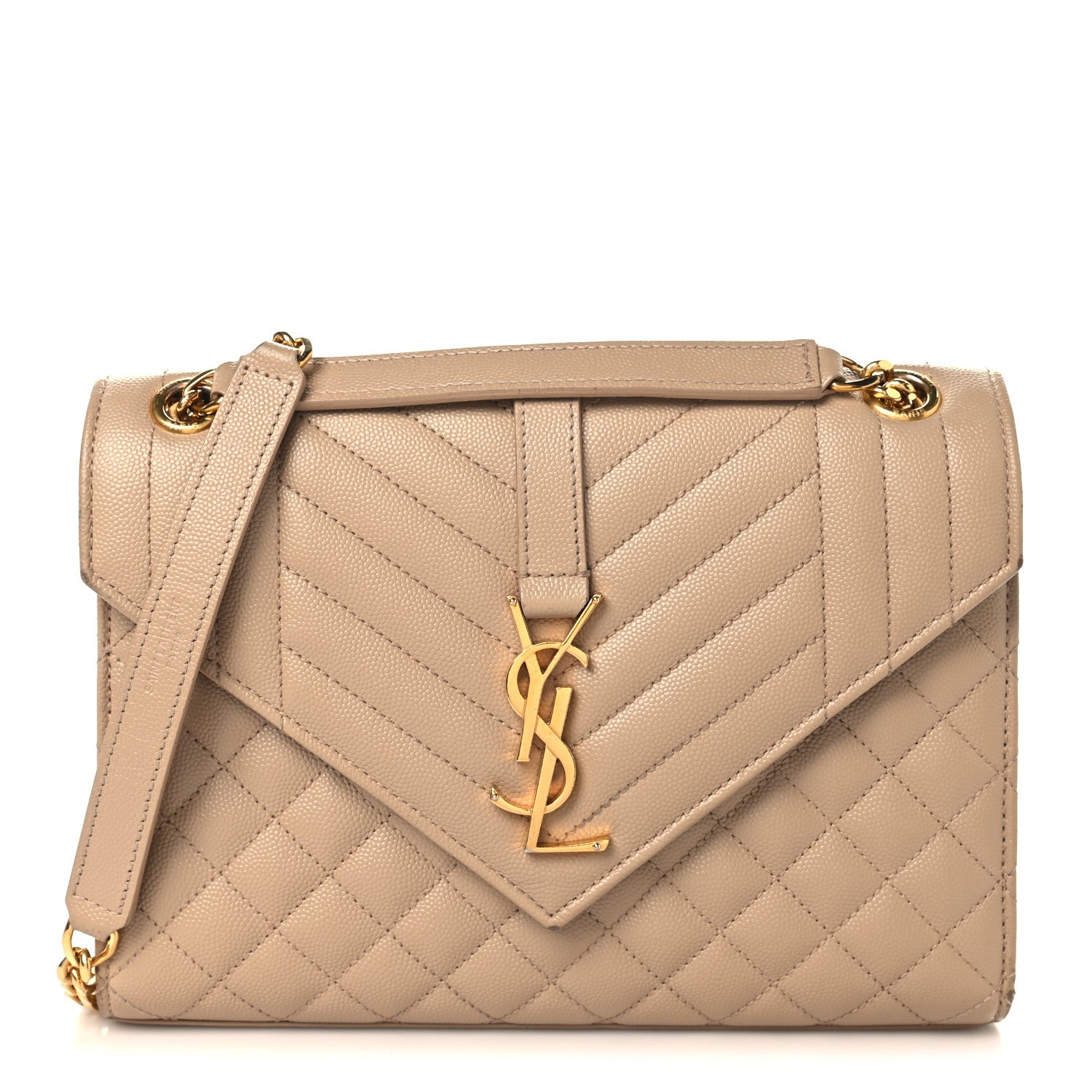 Saint Laurent Grain De Poudre Textured Mixed Matelasse Triquilt Small Monogram Satchel Dark Beige 1 of 12