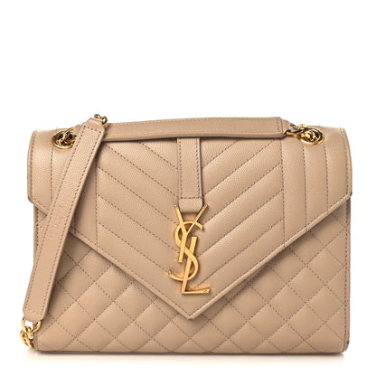 Saint Laurent Grain De Poudre Textured Mixed Matelasse Triquilt Small Monogram Satchel Dark Beige 1 of 12