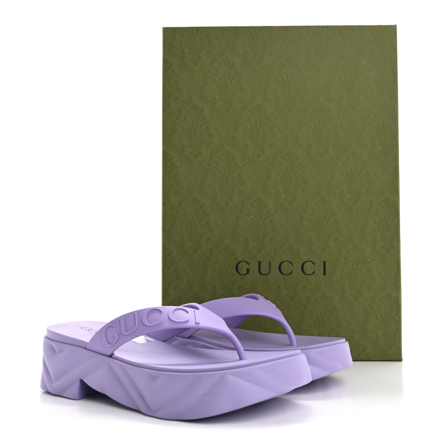 Gucci Rubber Chevron Logo Embossed Womens Thong Platform Sandals 38 Lapis 10 of 10