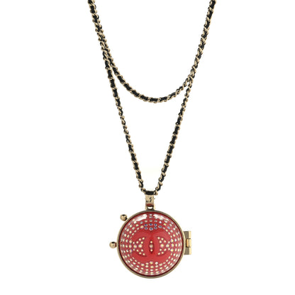 Chanel Metal Lambskin CC Crystal Locket Necklace Red 1 of 5