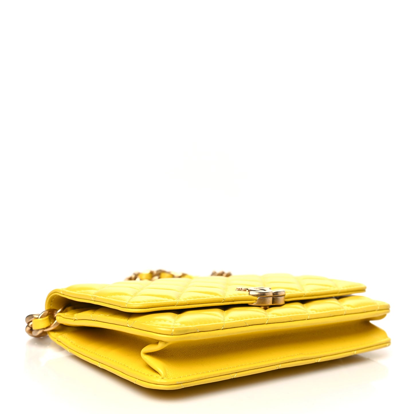 Lambskin Resin Quilted Wallet On Chain WOC Yellow