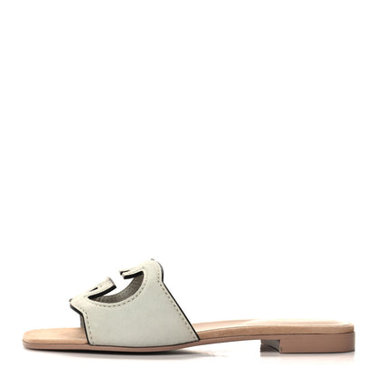 Gucci Kid Scamosciato Interlocking G Cut Out Slide Sandals 36.5 Pale Green 1 of 8