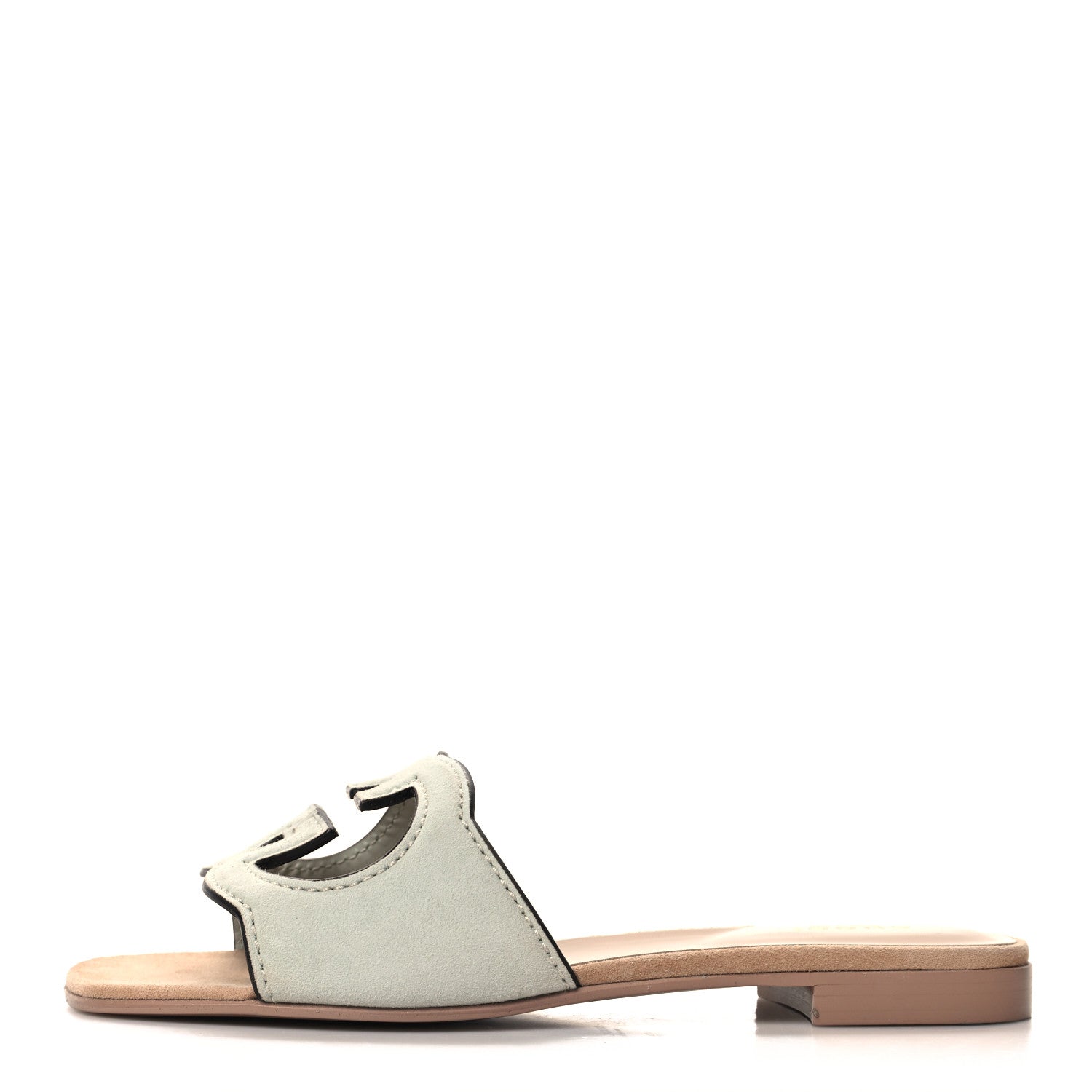 Gucci Kid Scamosciato Interlocking G Cut Out Slide Sandals 36.5 Pale Green 1 of 8