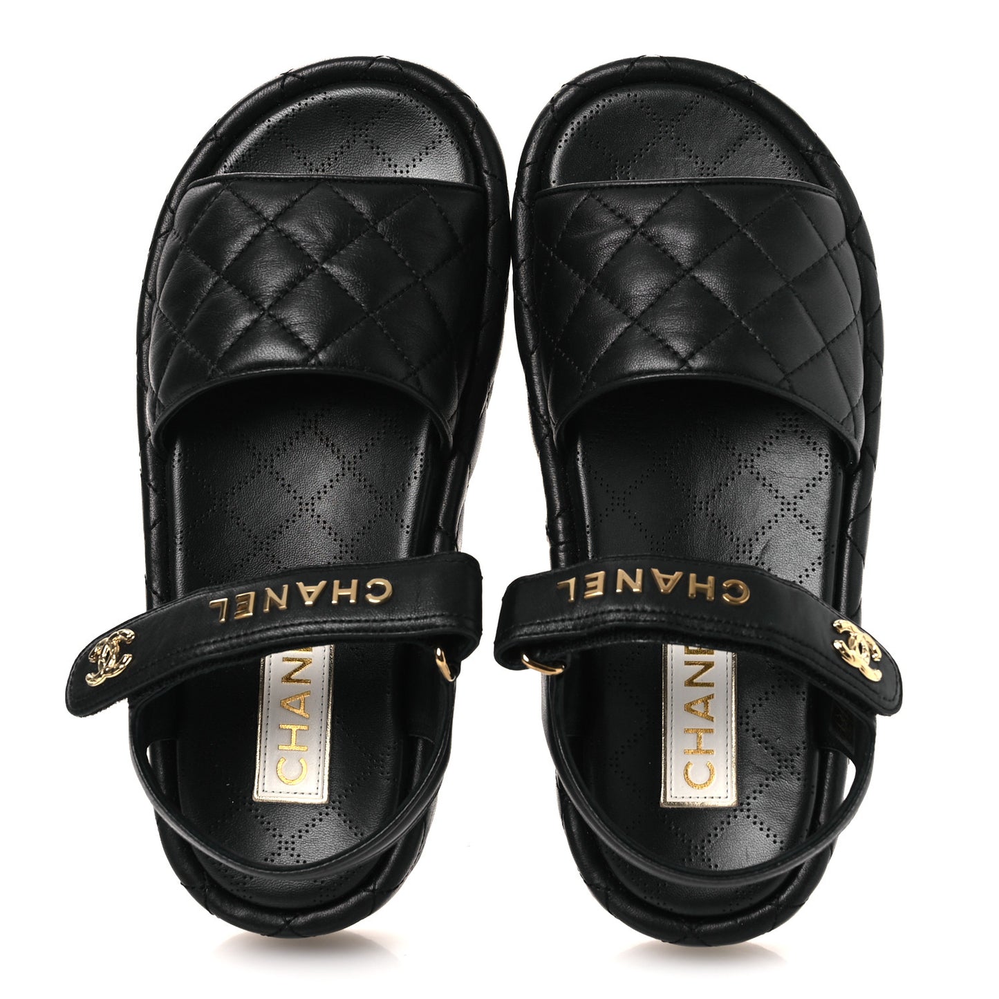 Lambskin Quilted Dad Sandals 39 Black