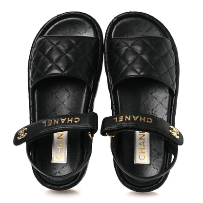 Chanel Lambskin Quilted Dad Sandals 39 Black 2 of 13
