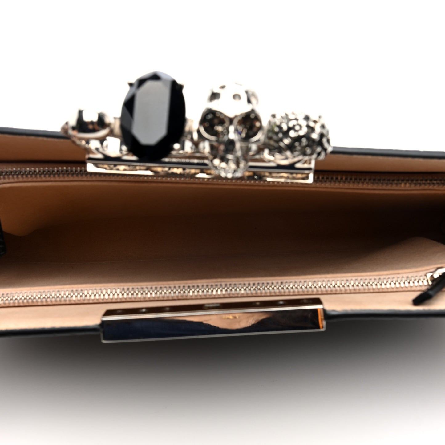Calfskin Crocodile Embossed Knuckle Flat Clutch Black