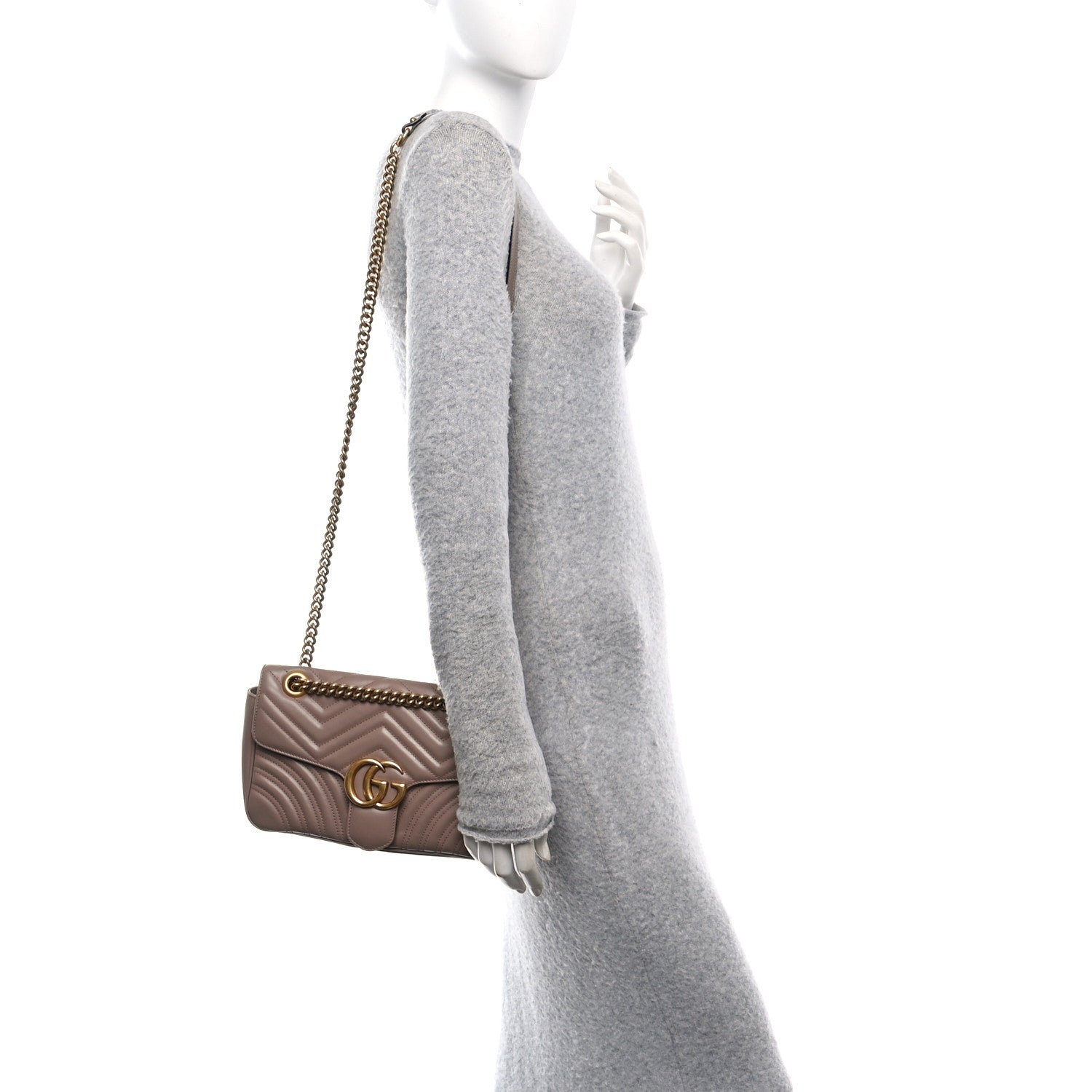 Gucci Calfskin Matelasse Small GG Marmont Shoulder Bag Porcelain