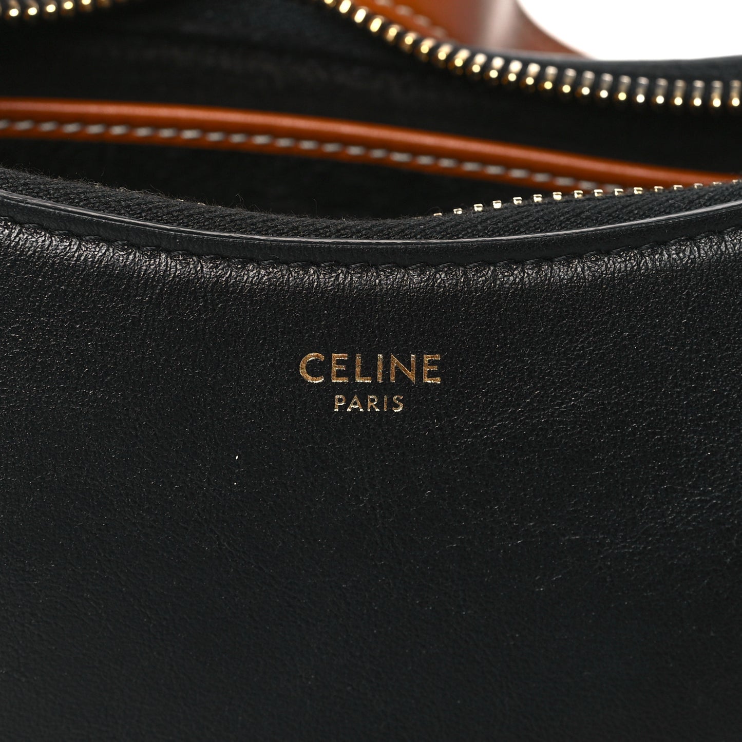 Smooth Calfskin Medium Strap Ava Shoulder Bag Black Tan