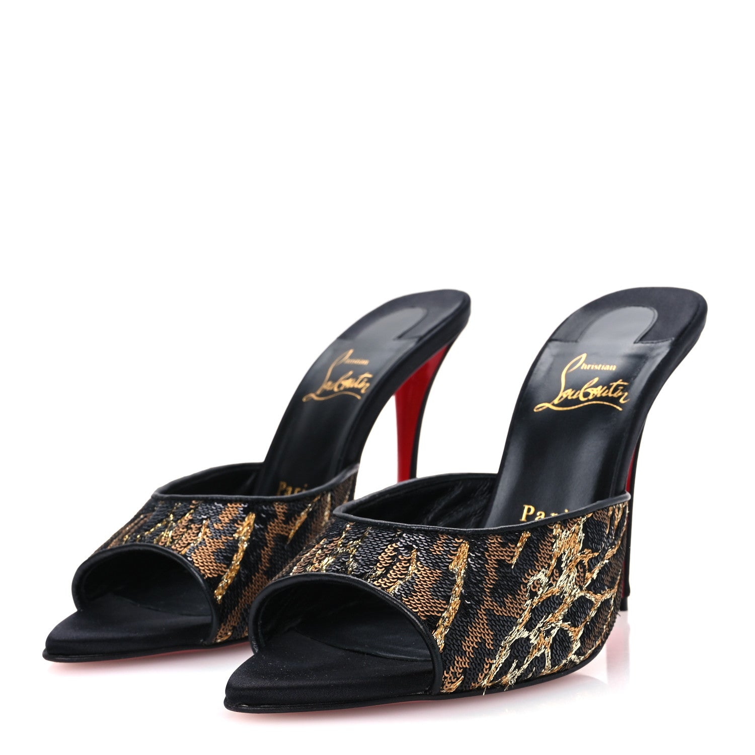 Christian Louboutin Satin Sequin Miss Z Ocelot 100 Mule 38 Black Multicolor 4 of 9