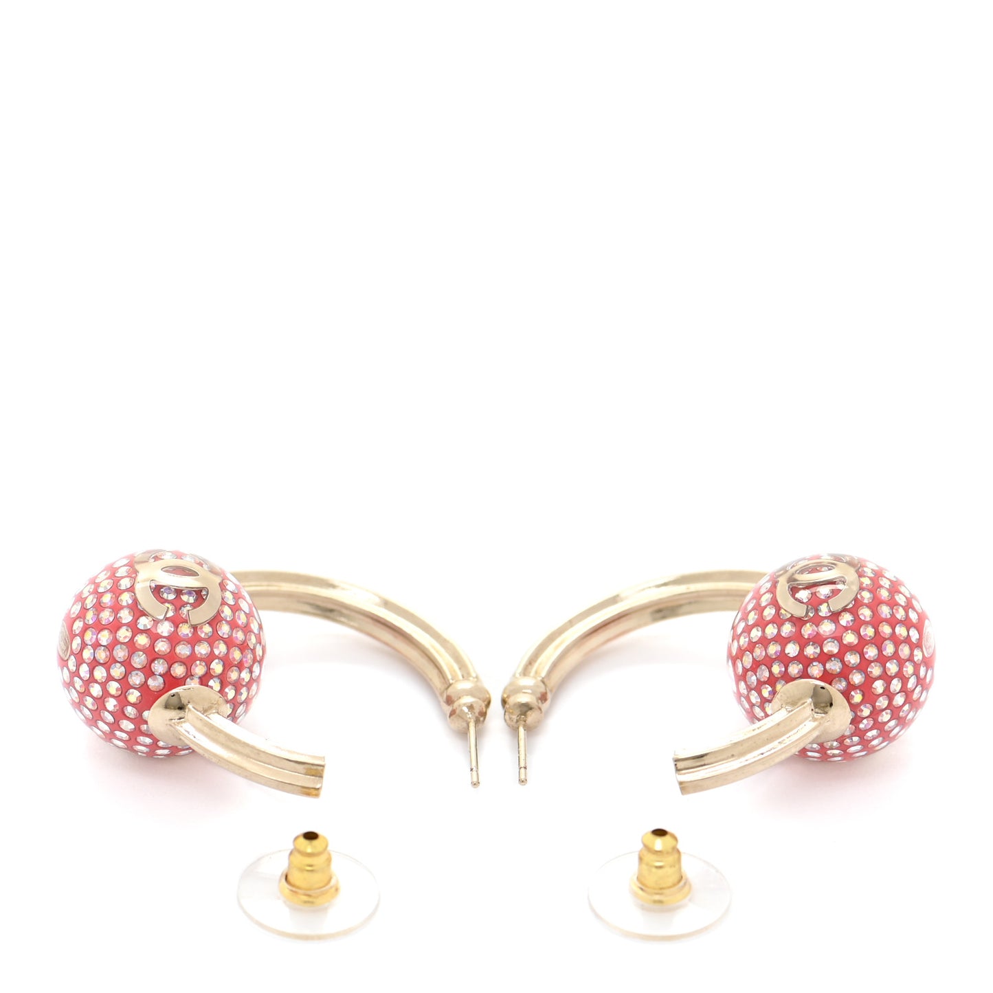 Crystal CC Ball Hoop Earrings Pink Gold