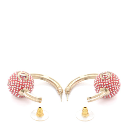 Chanel Crystal CC Ball Hoop Earrings Pink Gold 3 of 4