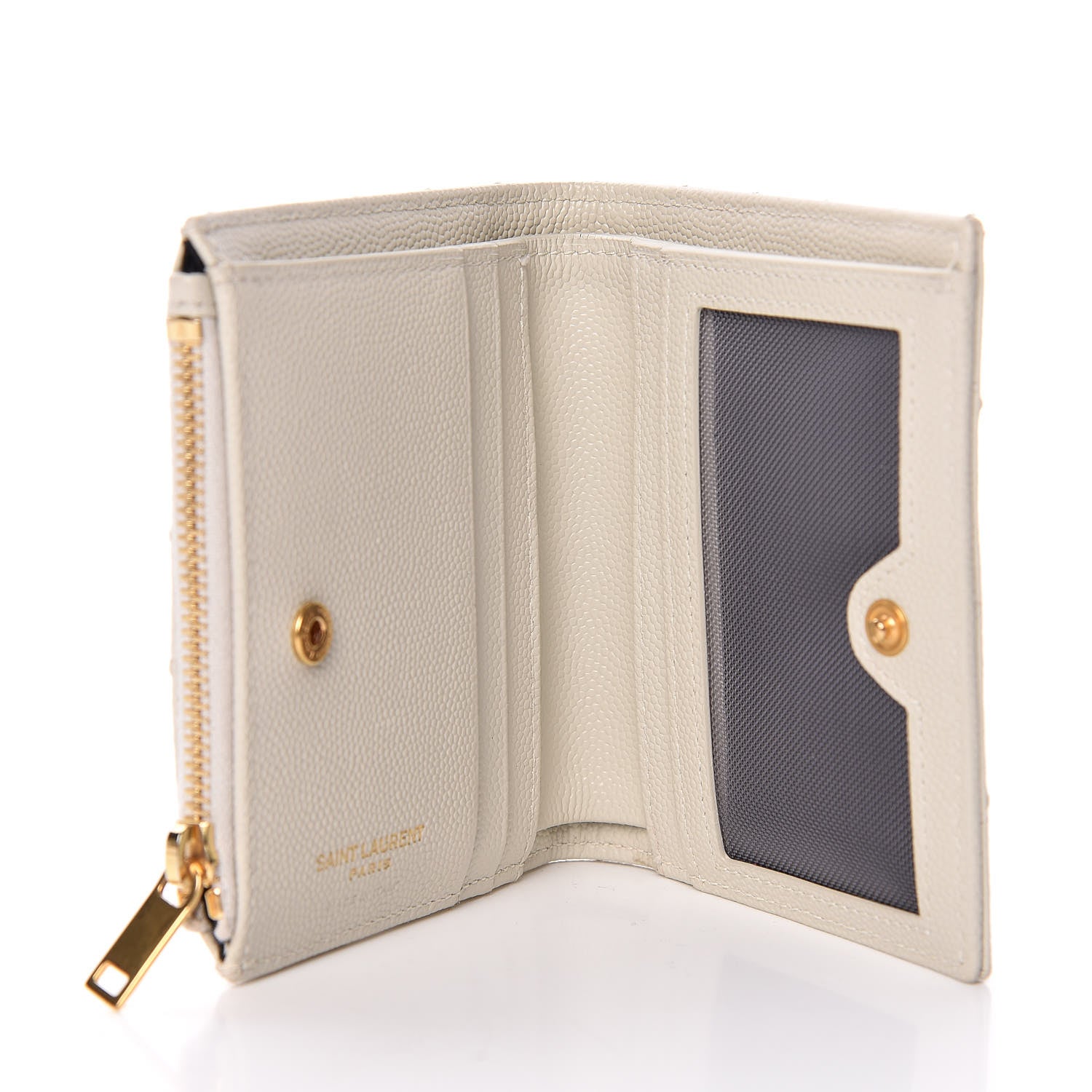 Saint Laurent Grain De Poudre Matelasse Chevron Monogram Zipped Card Case Crema Soft 5 of 8