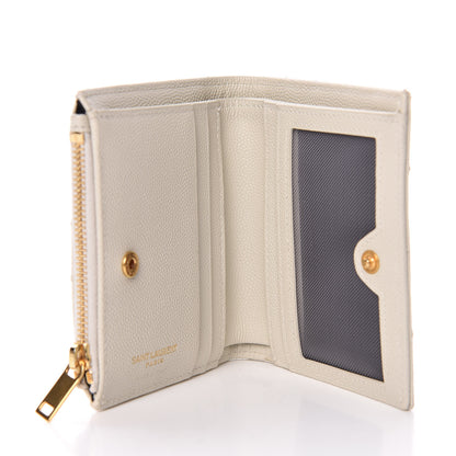 Saint Laurent Grain De Poudre Matelasse Chevron Monogram Zipped Card Case Crema Soft 5 of 8