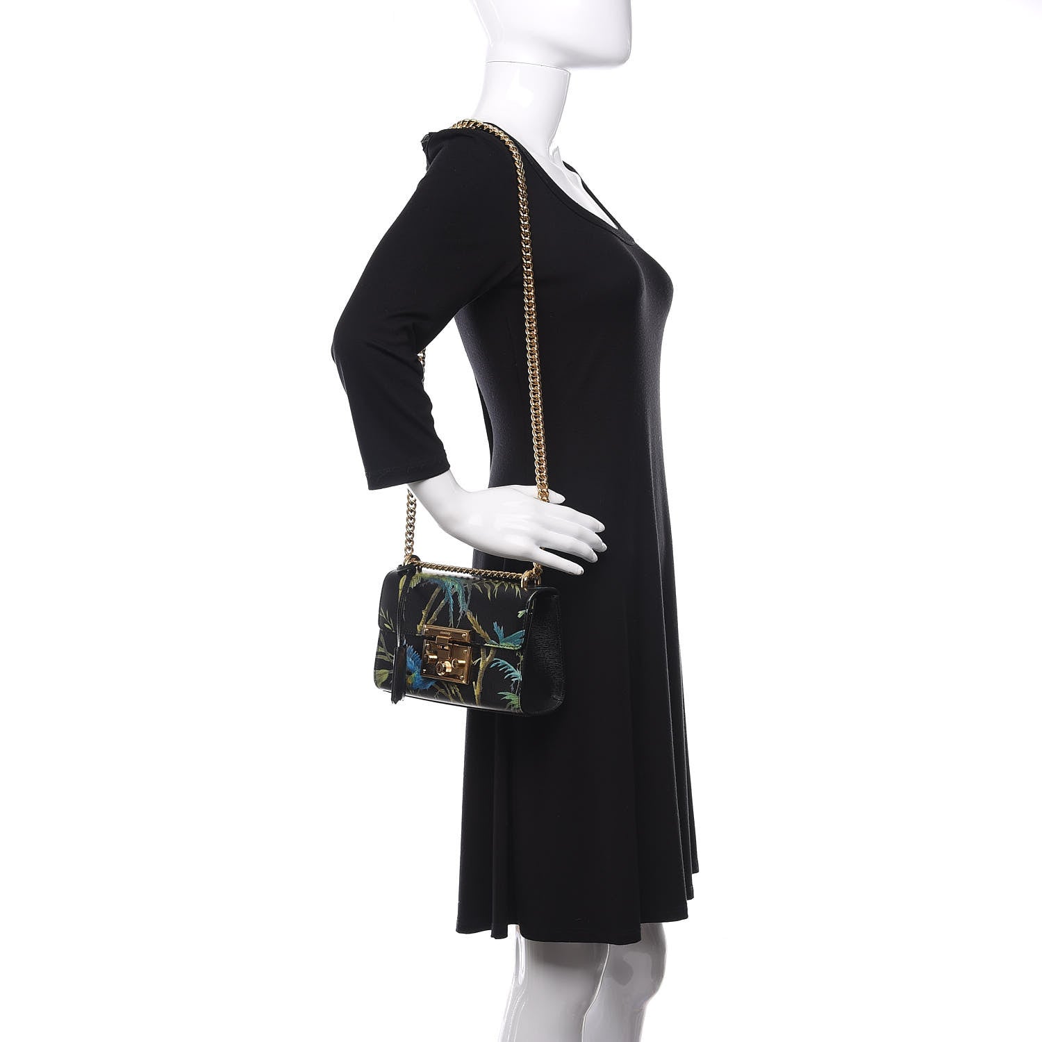 Gucci Calfskin Tropical Print Small Padlock Shoulder Bag Black Multi 2 of 10
