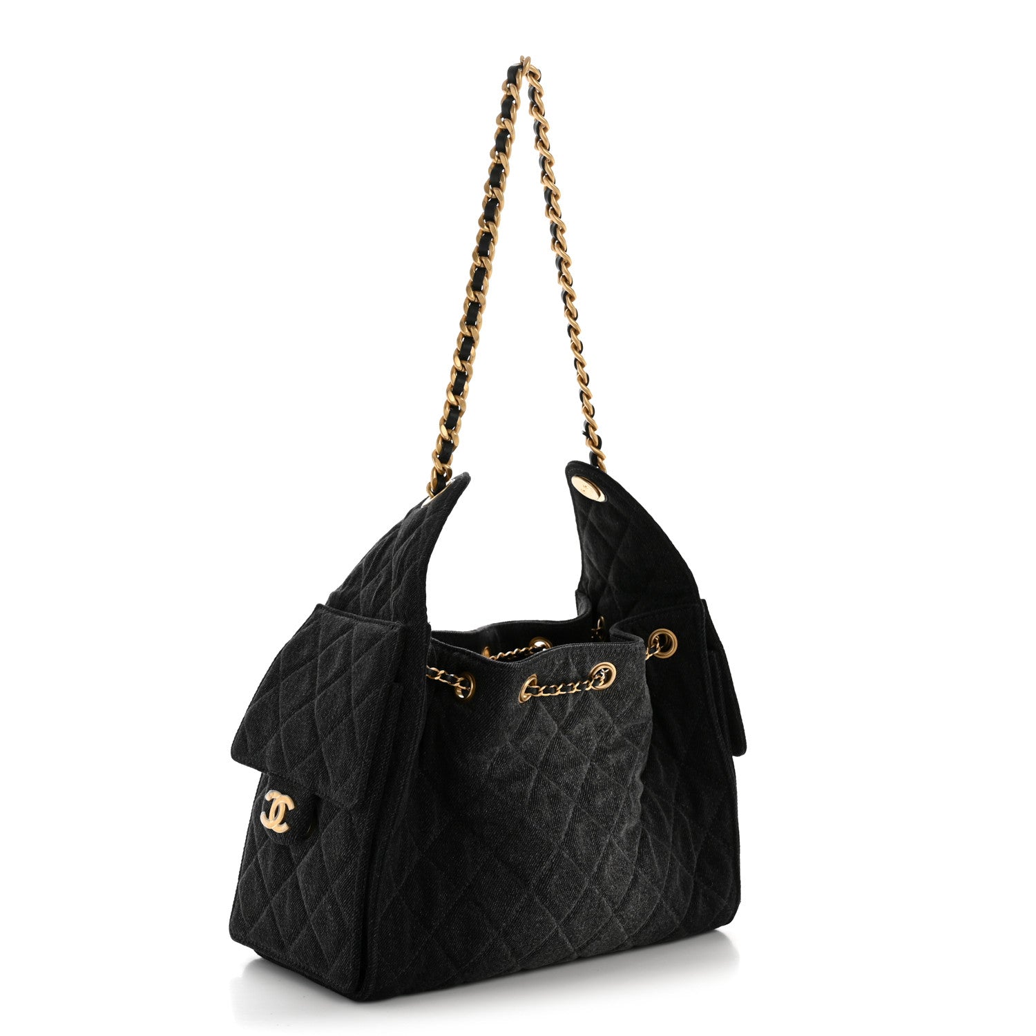 Chanel Washed Denim Quilted Small Chanel 25 Handbag Black 1876669