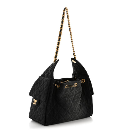Chanel Washed Denim Quilted Small Chanel 25 Handbag Black 3 of 10
