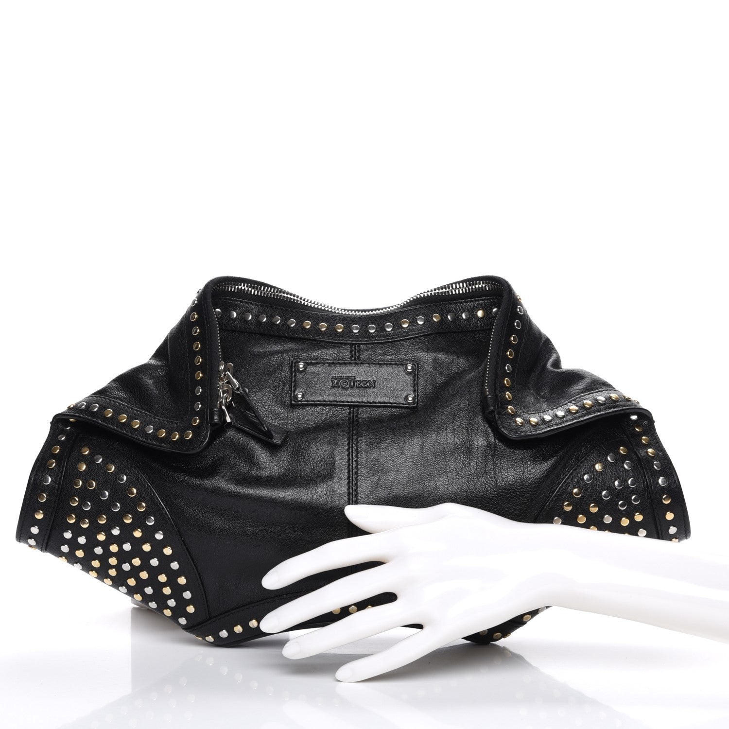 Alexander McQueen Calfskin Studded De Manta Clutch Black 2 of 7
