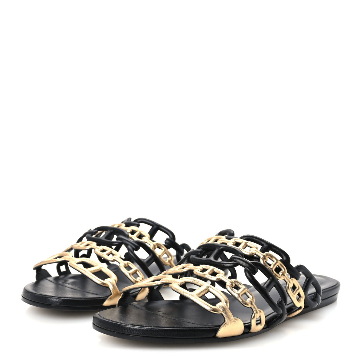 Hermes Nappa Thalassa Sandals 37 Black Doré 4 of 9
