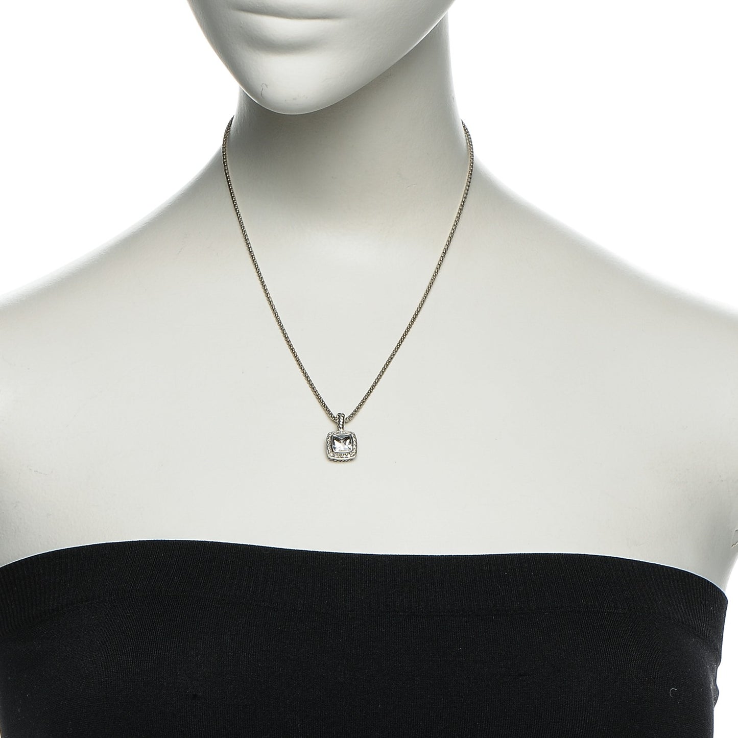 Sterling Silver Diamond White Topaz 7mm Petite Albion Pendant Necklace