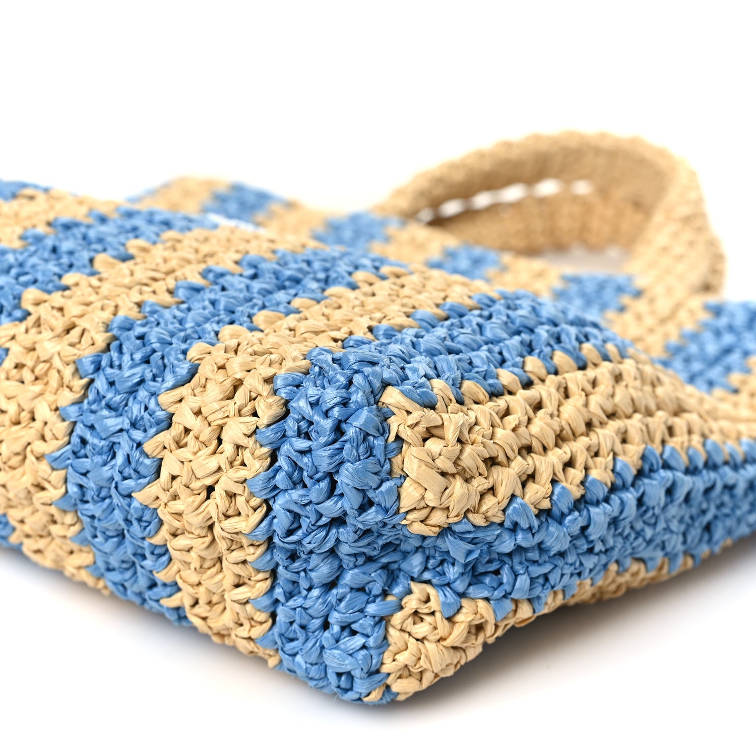 Prada Yarn Raffia Effect Crochet Striped Small Logo Tote Naturale Celeste 8 of 8