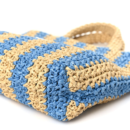 Prada Yarn Raffia Effect Crochet Striped Small Logo Tote Naturale Celeste 8 of 8
