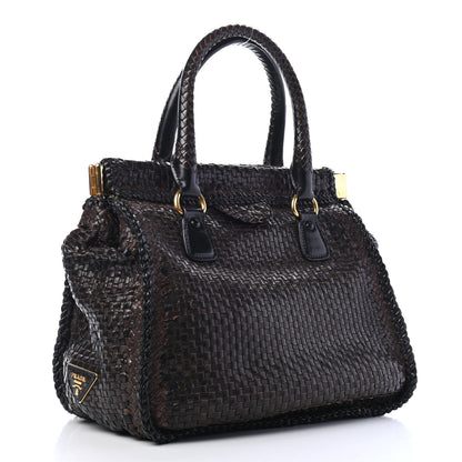 Prada Goatskin Woven Tote Moro Black 2 of 4