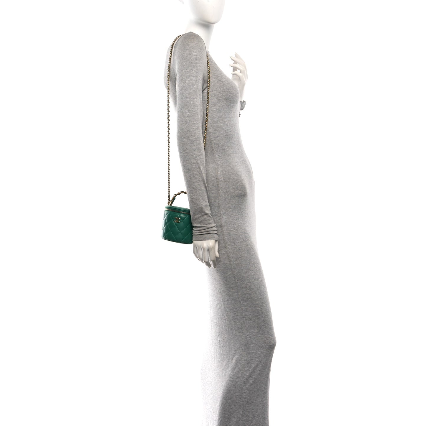 Lambskin Quilted Afternoon Tea Top Handle Vanity Case With Chain Green