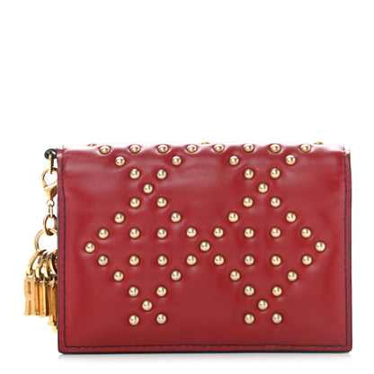 Christian Dior Lambskin Cannage Studded Lady Dior Card Holder Deep Red 1 of 15