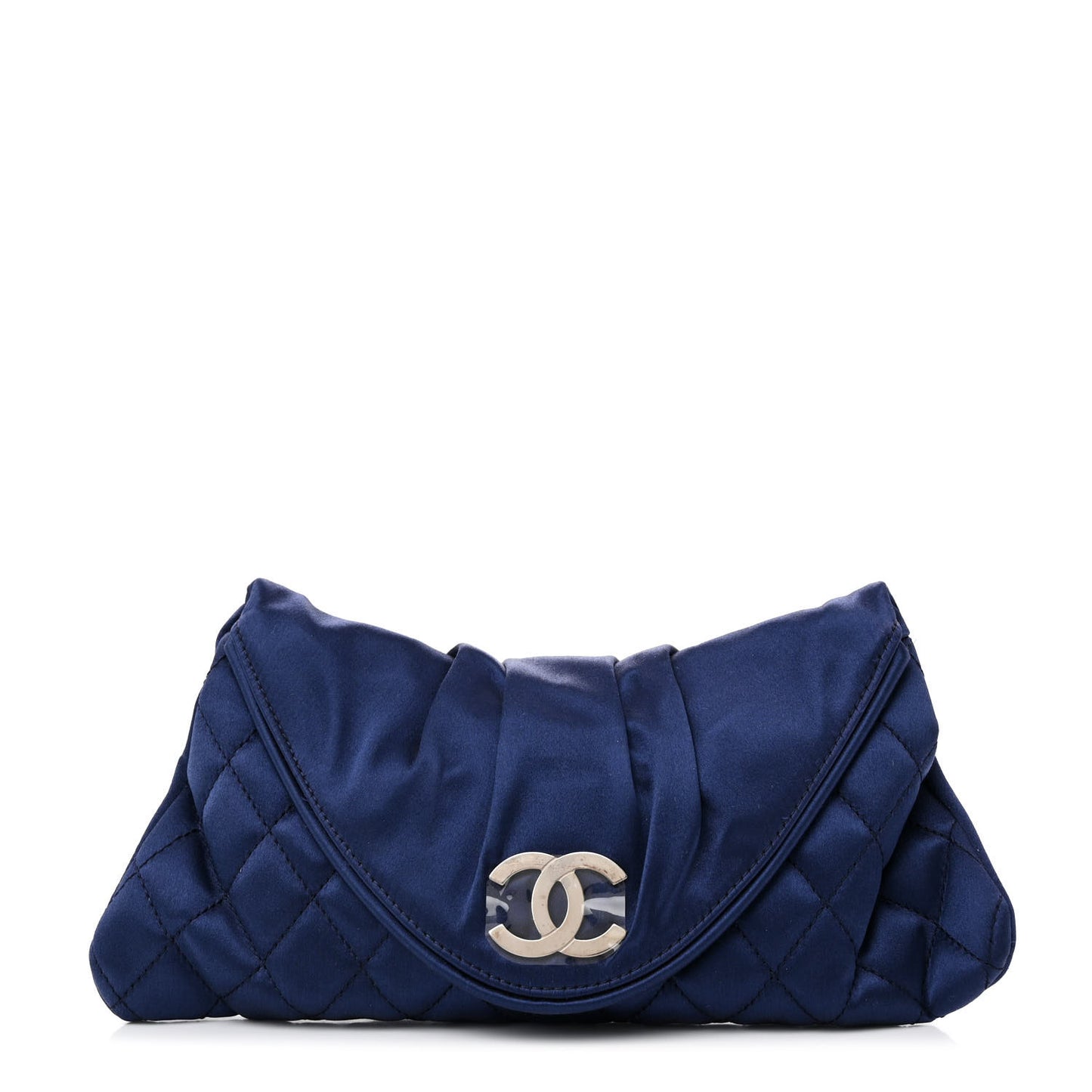 Satin Quilted Half Moon Clutch Blue