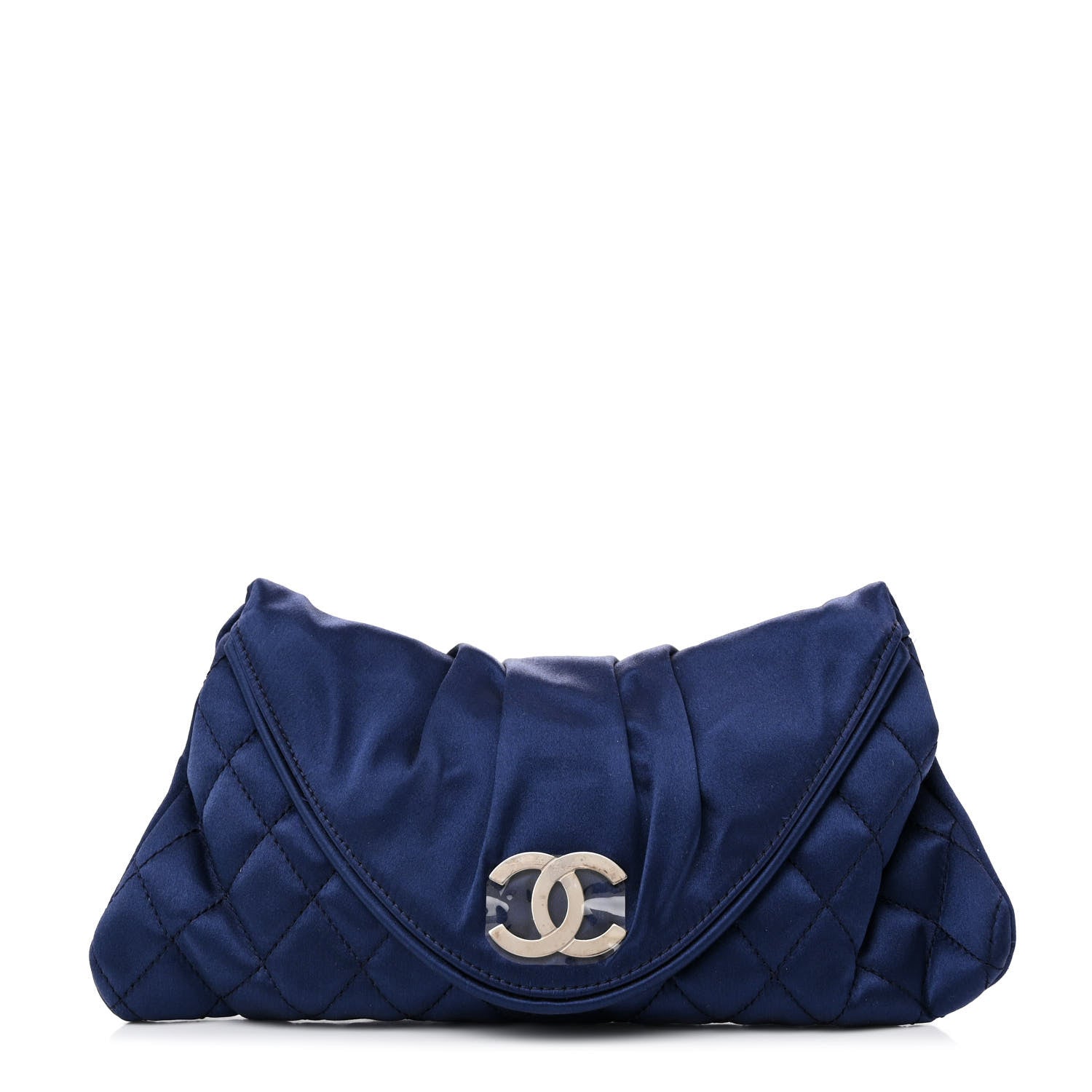 Chanel Satin Quilted Half Moon Clutch Blue 1 of 10
