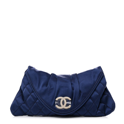 Chanel Satin Quilted Half Moon Clutch Blue 1 of 10