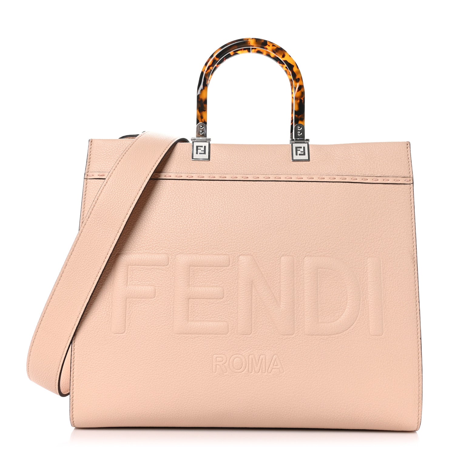 Fendi Vitello Cher Plexiglass Logo Debossed Medium Fendi Sunshine Shopper Tote Light Rose 1 of 8