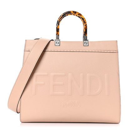 Fendi Vitello Cher Plexiglass Logo Debossed Medium Fendi Sunshine Shopper Tote Light Rose 1 of 8