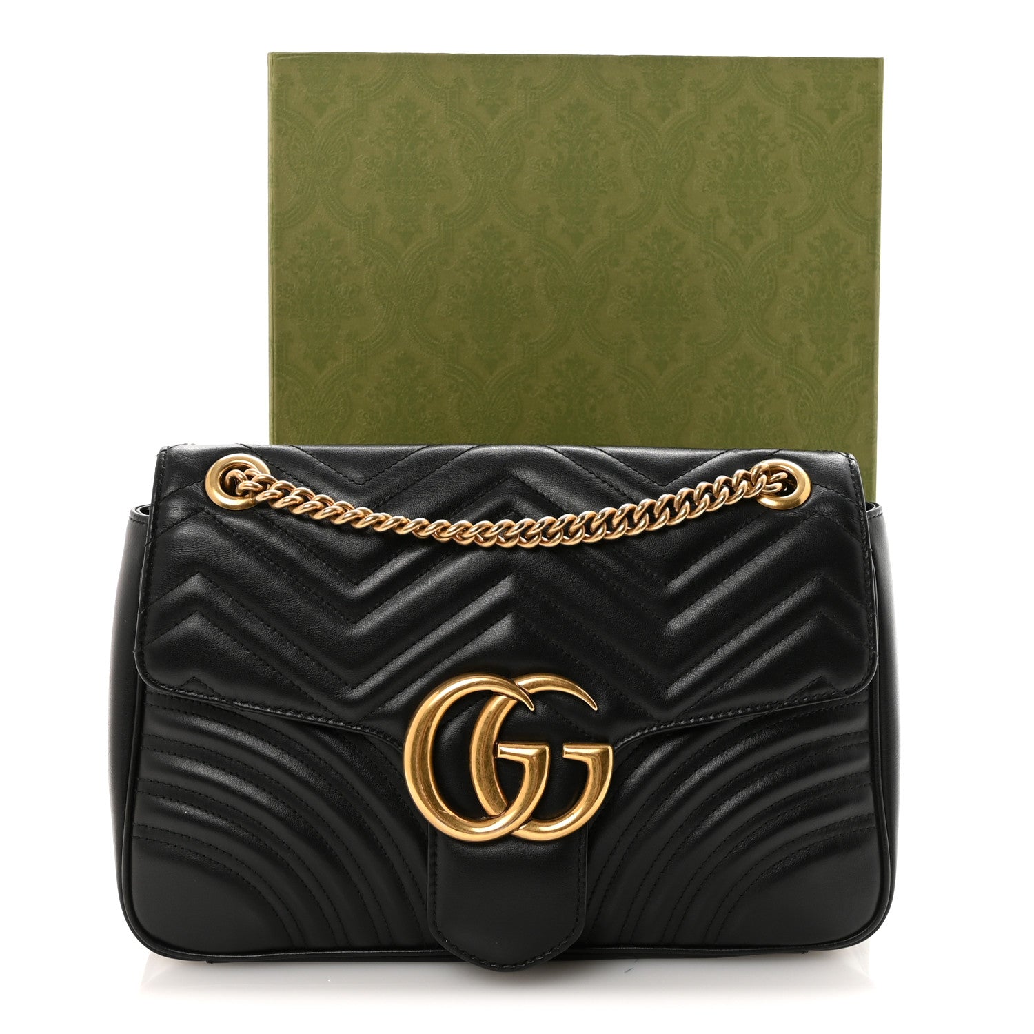 Gucci Calfskin Matelasse Medium GG Marmont Shoulder Bag Black 11 of 11