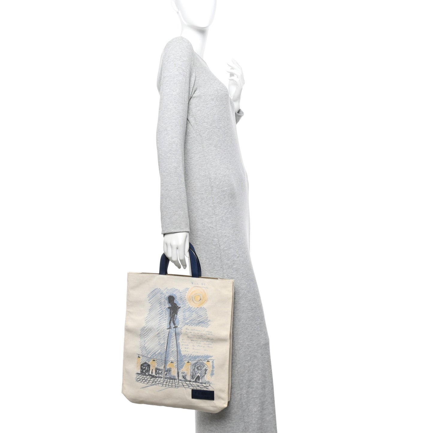 Canvas Federico Fellini Printed Flat Shopping Tote Grezzo Multicolor