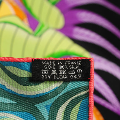 Hermes Silk La Marche Du Zambeze Scarf 90 Nero Corail Vert 7 of 7
