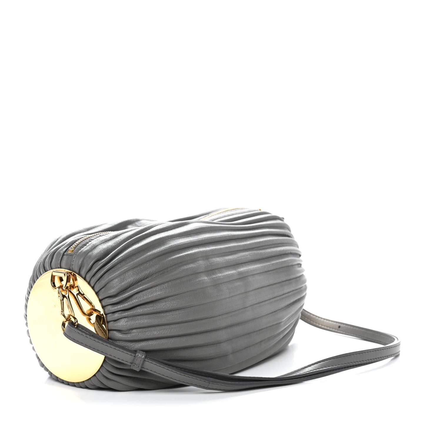 Lambskin Pleated Bracelet Pouch shoulder Bag Asphalt Grey