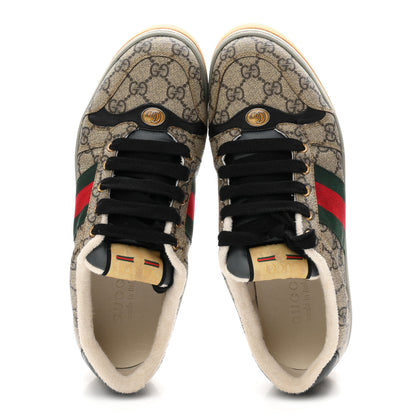 Gucci GG Supereme Monogram Miro Soft Calfskin Web Mens Screener Sneakers 8 Beige Ebony Black New Platinum 2 of 11