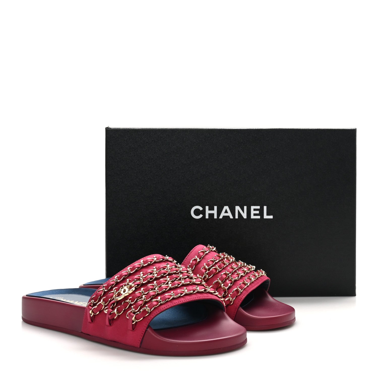 Chanel Satin Chain Slides Sandals Flats 40 Dark Fuchsia 9 of 9