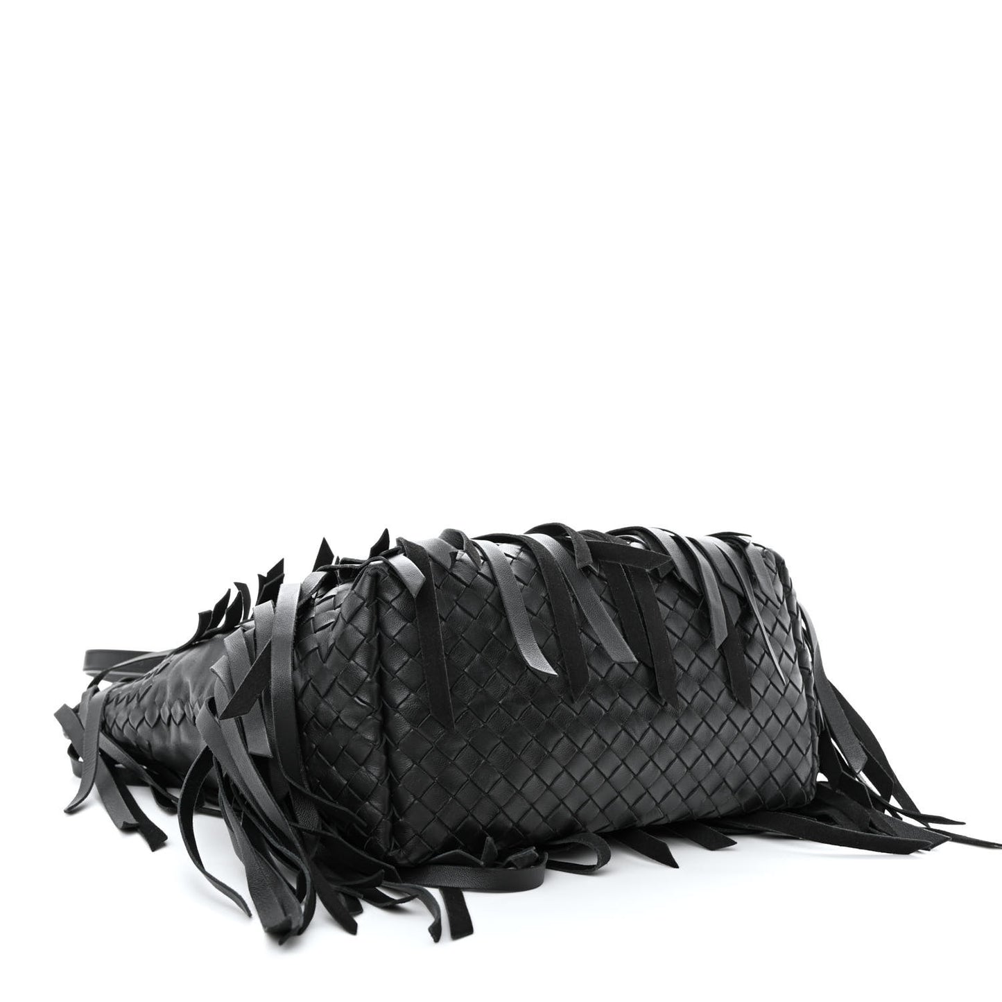 Nappa Fringe Woven Handle Tote Black