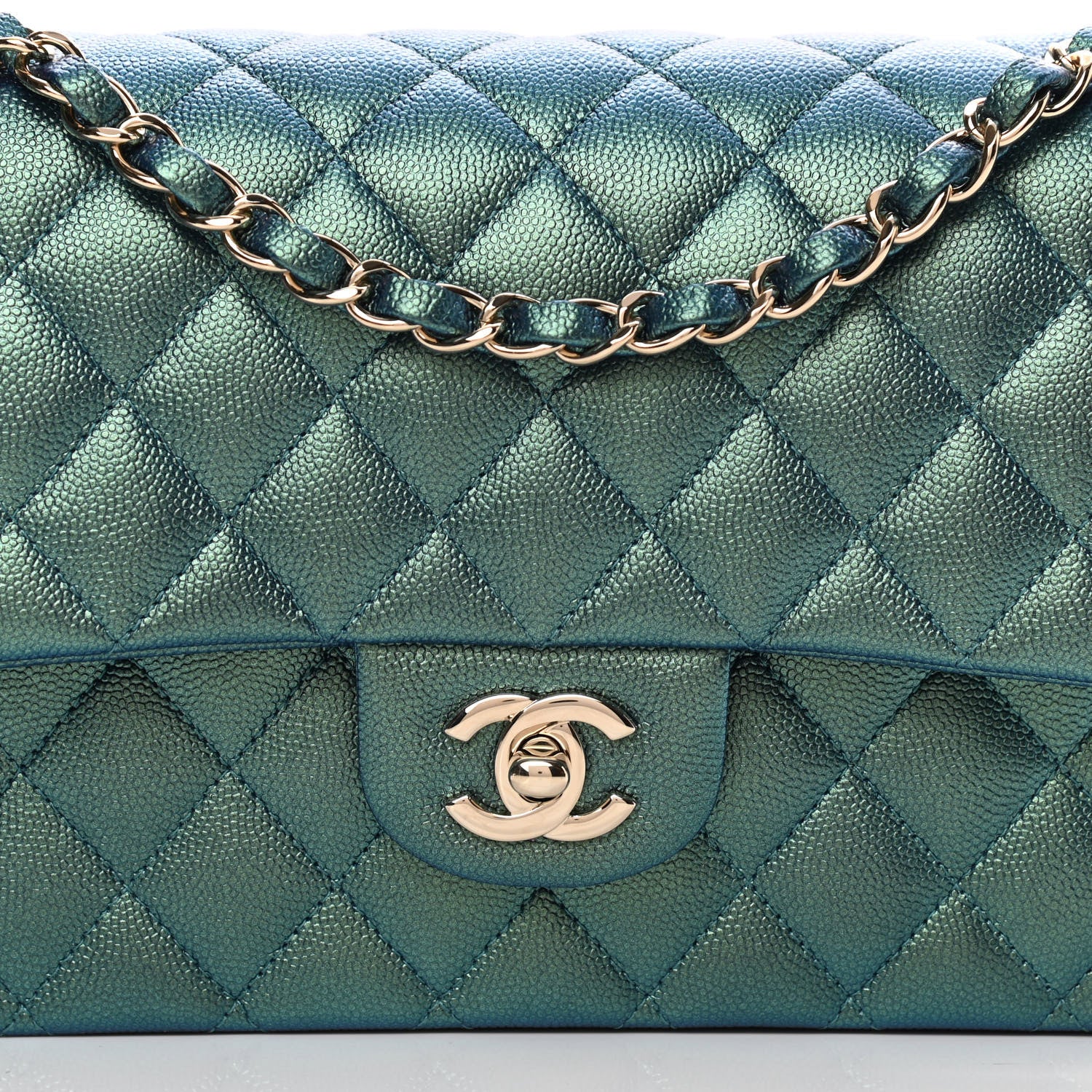 Chanel Iridescent Caviar Quilted Medium Double Flap Green 8 of 12