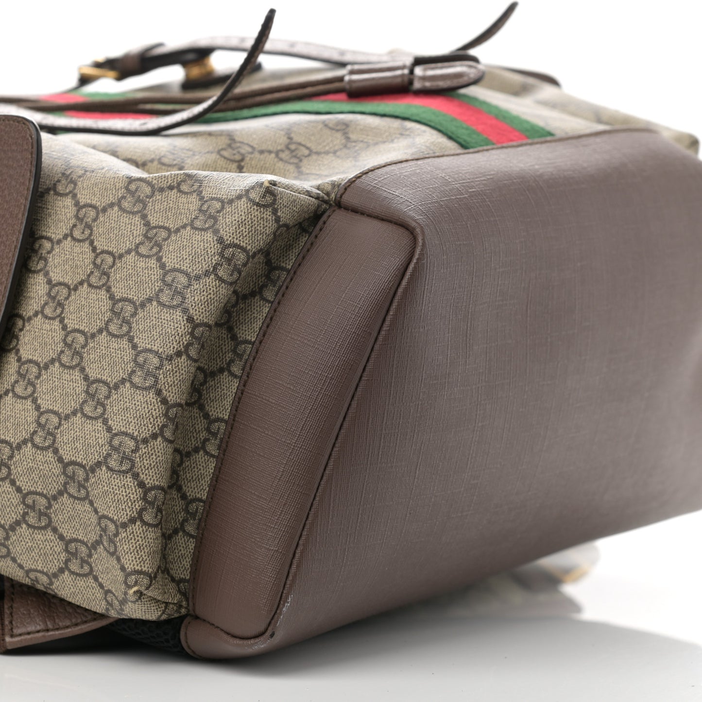 GG Supreme Monogram Medium Ophidia Double Buckle Backpack Brown