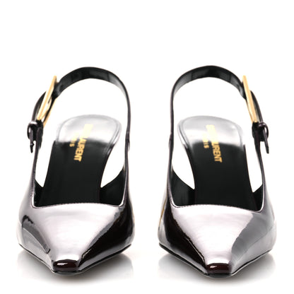 Saint Laurent Vernice Gloss Lee 75 Slingback Pumps 38.5 Marron Glacé 3 of 11