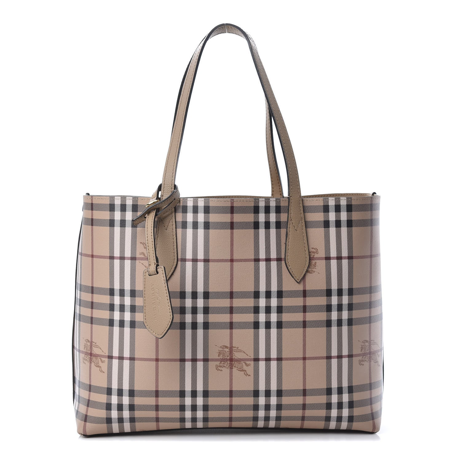 Burberry Grainy Calfskin Haymarket Check Medium Reversible Tote Camel 3 of 16