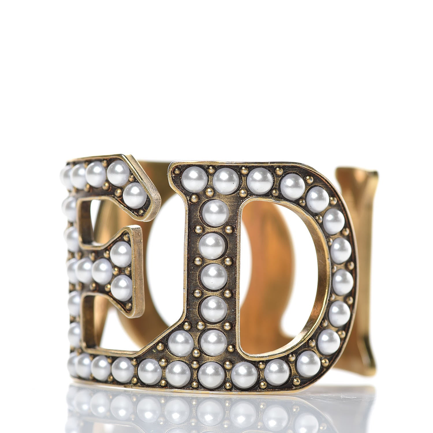 Gucci Metal Pearl Loved Cuff Bracelet 16 Aged Gold 3 of 6