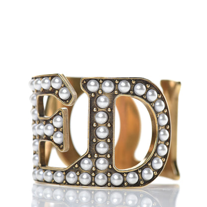 Gucci Metal Pearl Loved Cuff Bracelet 16 Aged Gold 3 of 6