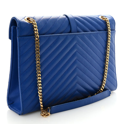 Saint Laurent Grain De Poudre Matelasse Chevron Large Monogram Satchel Blue Majorelle 3 of 9