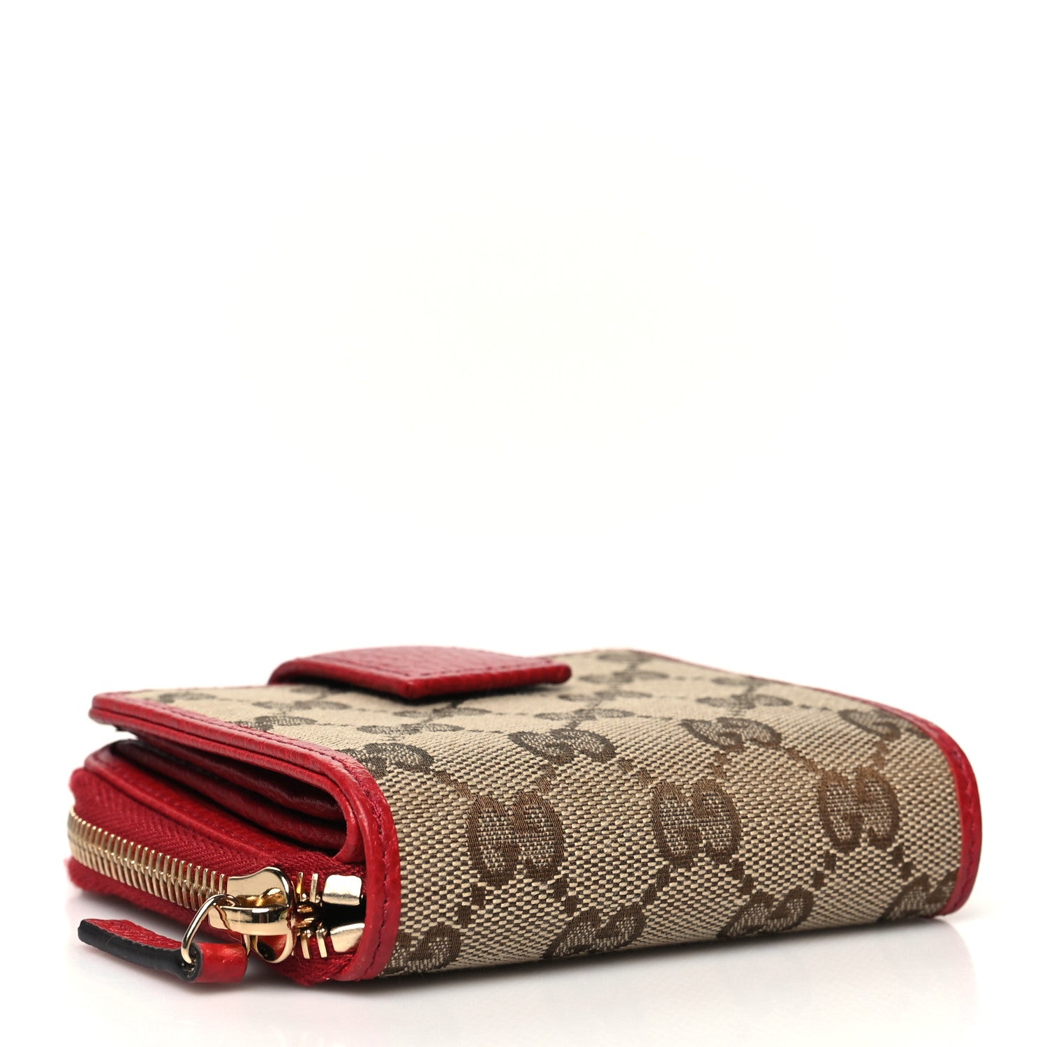 Gucci Monogram Dollar Calfskin Zip Around French Flap Wallet Beige Ebony Rosso 4 of 11