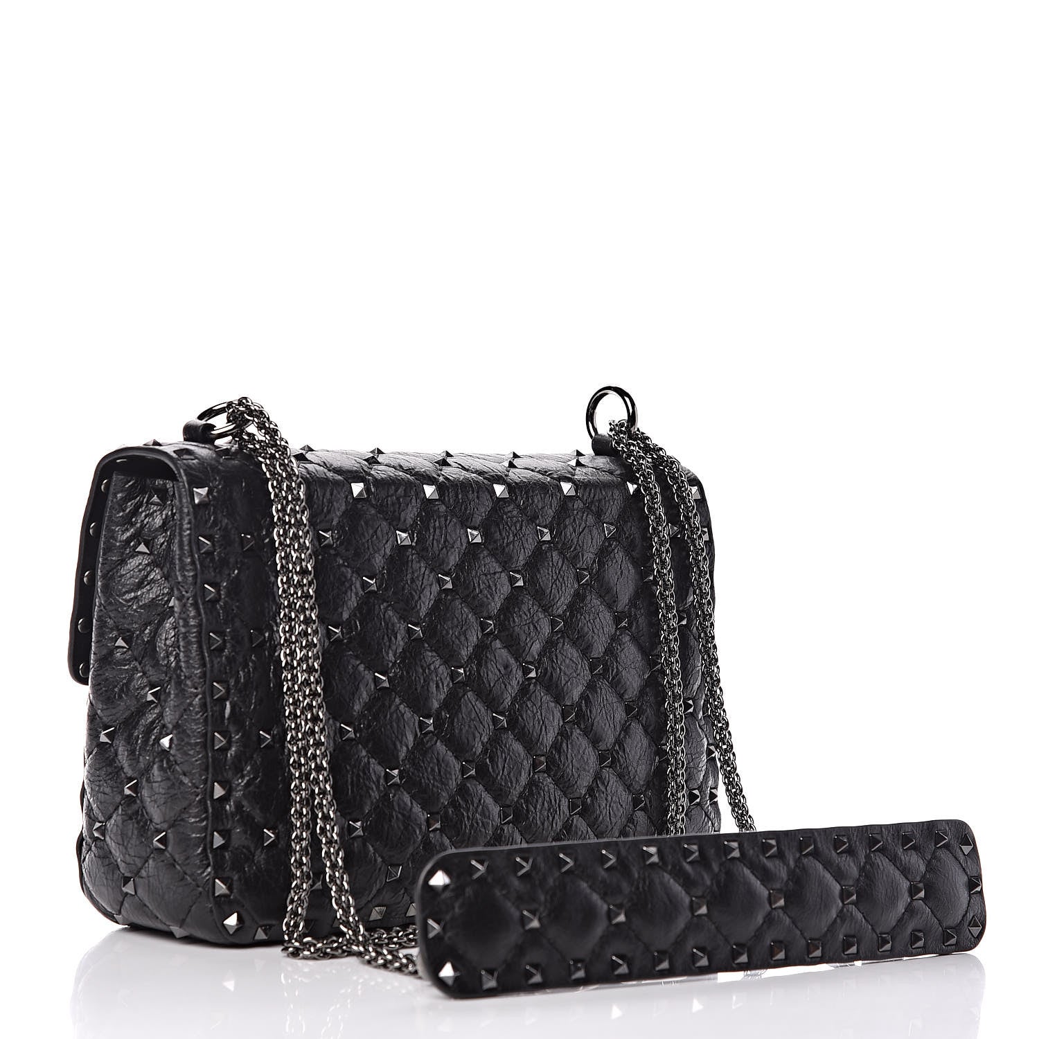 Valentino Garavani Craquele Nappa Medium Rockstud Spike Shoulder Bag Black 3 of 8